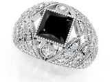 Platinum Fancy Black Princess Cut Brilliant Halo Pave Diamond Milgrain Ring_7