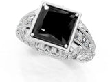 Platinum Fancy Black Princess Cut Brilliant Milgrain Filigree Diamond Ring with Square Prong Setting_7