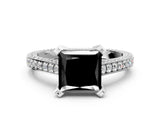Platinum Fancy Black Princess Cut Brilliant Split Shank Pave Solitaire Ring with Four-Prong Setting_12