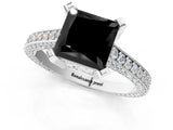 Platinum Fancy Black Princess Cut Brilliant Split Shank Pave Solitaire Ring with Four-Prong Setting_13