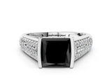 Platinum Fancy Black Princess Cut Cut Diamond Channel Set Pave Band with Tension Prong Setting_6