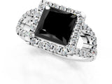 Platinum Fancy Black Princess Cut Cut Diamond Halo Engagement Ring with Open Split Pavé Band_7