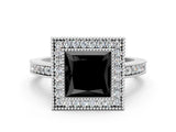 Platinum Fancy Black Princess Cut-Cut Diamond Halo Engagement Ring with Pave Band and Prong Setting_12
