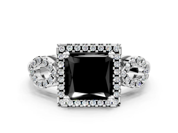 Platinum Princess Cut Pave Infinity Halo Engagement Ring Setting for Black Center