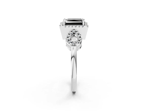 Platinum Princess Cut Pave Infinity Halo Engagement Ring Setting for Black Center