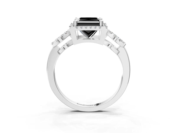 Platinum Princess Cut Pave Infinity Halo Engagement Ring Setting for Black Center