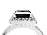 Platinum Fancy Black Princess Cut Diamond Double Halo Ring with Split Shank and Four-Prong Setting_10