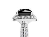 Platinum Fancy Black Princess Cut Diamond Double Halo Ring with Split Shank and Four-Prong Setting_11