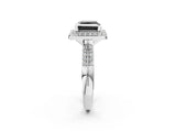 Platinum Fancy Black Princess Cut Diamond Double Halo Ring with Split Shank and Four-Prong Setting_8