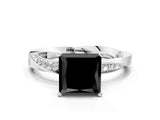 Platinum Fancy Black Princess Cut Diamond Engagement Ring with Side Stone Accents and Four-Prong Setting_12