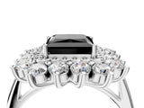 Platinum Fancy Black Princess Cut Diamond Floral Double Halo Engagement Ring with Prong Setting_148