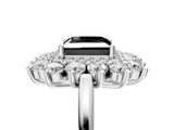 Platinum Fancy Black Princess Cut Diamond Floral Double Halo Engagement Ring with Prong Setting_149