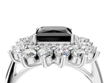 Platinum Fancy Black Princess Cut Diamond Floral Double Halo Engagement Ring with Prong Setting_46