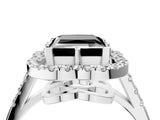 Platinum Fancy Black Princess Cut Diamond Floral Halo Split Shank Prong Setting Ring_10