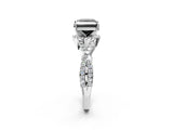 Platinum Fancy Black Princess Cut Diamond  Halo Twist Band Solitaire Prong Setting Ring_14