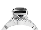 Platinum Fancy Black Princess Cut Diamond  Halo Twist Band Solitaire Prong Setting Ring_16