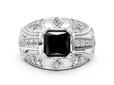 Platinum Fancy Black Princess Cut Diamond Pave Art Deco Split Shank Ring with Four-Prong Setting_6