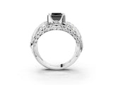 Platinum Fancy Black Princess Cut Diamond Pave Art Deco Split Shank Ring with Four-Prong Setting_9