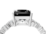 Platinum Fancy Black Princess Cut Diamond Scattered Round Accent Ring with Prong Setting_4