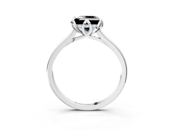 Platinum Princess Cut Floral Solitaire Engagement Ring Setting for Black Center with Plain Band