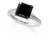 Platinum Fancy Black Princess Cut Diamond Solitaire Ring with Pavé Band and Prong Setting_13
