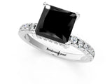 Platinum Fancy Black Princess Cut Diamond Solitaire Ring with Round  Pavé Band and Four-Prong Setting_25