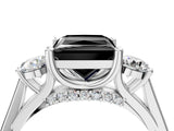 Platinum Fancy Black Princess Cut Diamond Three-Stone Engagement Ring with Prong Setting and Pavé Band_16
