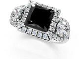 Platinum Fancy Black Princess Cut Diamond Three-Stone Halo Ring with Prong Setting and Pavé Accents_13