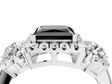 Platinum Fancy Black Princess Cut Diamond Three-Stone Halo Ring with Prong Setting and Pavé Accents_16