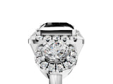 Platinum Fancy Black Princess Cut Diamond Three-Stone Halo Ring with Prong Setting and Pavé Accents_17