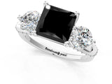 Platinum Fancy Black Princess Cut Diamond Three-Stone Ring with Prong Setting and Pavé Band_13