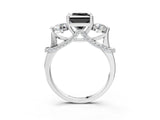 Platinum Fancy Black Princess Cut Diamond Three-Stone Ring with Prong Setting and Pavé Band_15