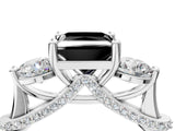 Platinum Fancy Black Princess Cut Diamond Three-Stone Ring with Prong Setting and Pavé Band_16