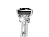 Platinum Fancy Black Princess Cut Diamond Three-Stone Ring with Prong Setting and Pavé Band_17
