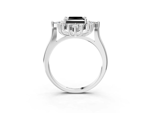 Platinum Fancy Black Princess Cut Starburst Halo Engagement Ring Setting with Marquise and Round Accents