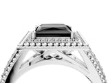 Platinum Fancy Black Princess Cut Halo Diamond Ring with Beaded Split Shank and Four-Prong Setting_10