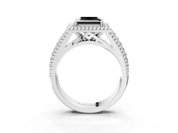 Platinum Princess Cut Beaded Halo Engagement Ring Setting for Black Center with Pave