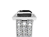 Platinum Fancy Black Princess Cut Halo Diamond Split Shank Ring with Prong Setting_17