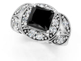 Platinum Fancy Black Princess Cut Halo Milgrain Diamond Engagement Ring with Leaf Band and Four-Prong Setting_13
