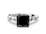 Platinum Fancy Black Princess Cut Solitaire Diamond Ring with Infinity Twist Band and Four-Prong Setting_6