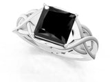 Platinum Fancy Black Princess Cut Solitaire Intertwined Band Prong Setting Ring_7