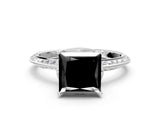 Platinum Fancy Black Princess Cut Solitaire Split Shank Pave Diamond Engagement Ring with Four-Prong Setting_6