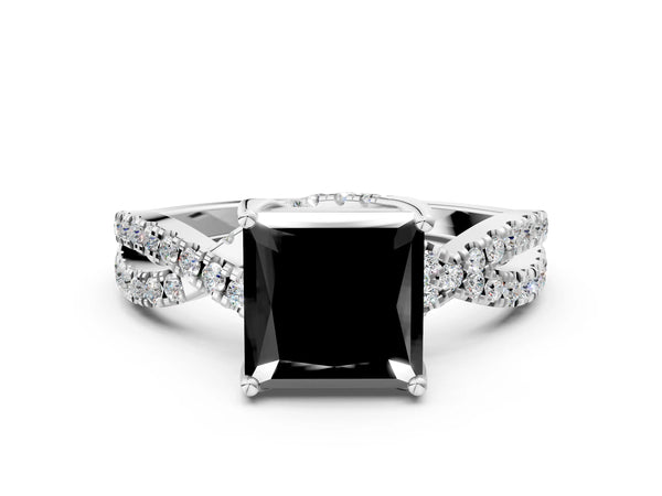 Platinum Princess Cut Twisted Split Shank Engagement Ring Setting for Black Center