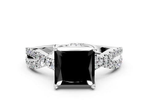 Platinum Fancy Black Princess Cut Solitaire Twist Pave Diamond Engagement Ring with Prong Setting_55