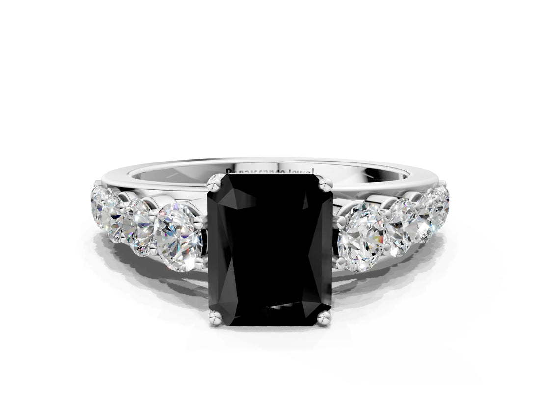 Platinum Fancy Black Radiant Cut Brilliant Diamond Pavé Band with Six-Prong Setting_18
