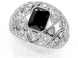 Platinum Fancy Black Radiant Cut Brilliant Halo Pave Diamond Milgrain Ring_7