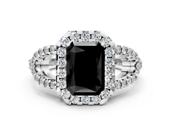 Platinum Radiant Cut Split Shank Pave Halo Engagement Ring Setting for Black Center