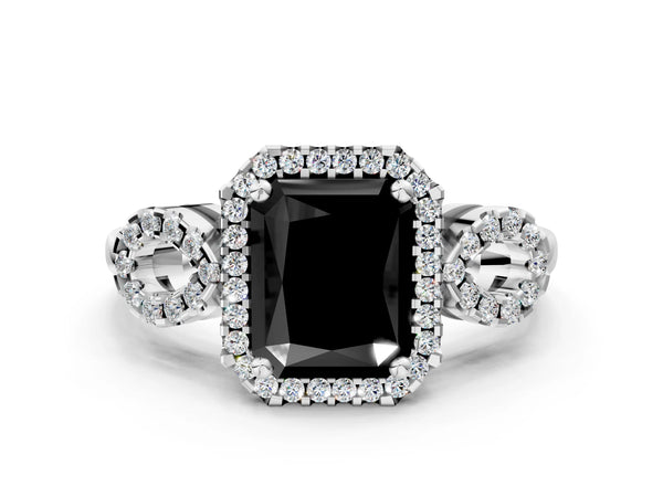 Platinum Radiant Cut Pave Infinity Halo Engagement Ring Setting for Black Center