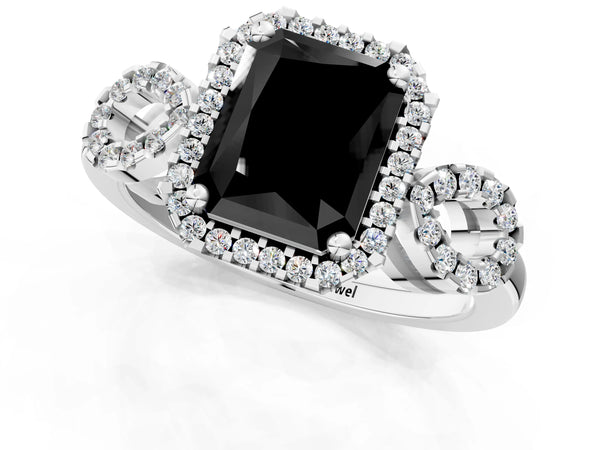 Platinum Radiant Cut Pave Infinity Halo Engagement Ring Setting for Black Center