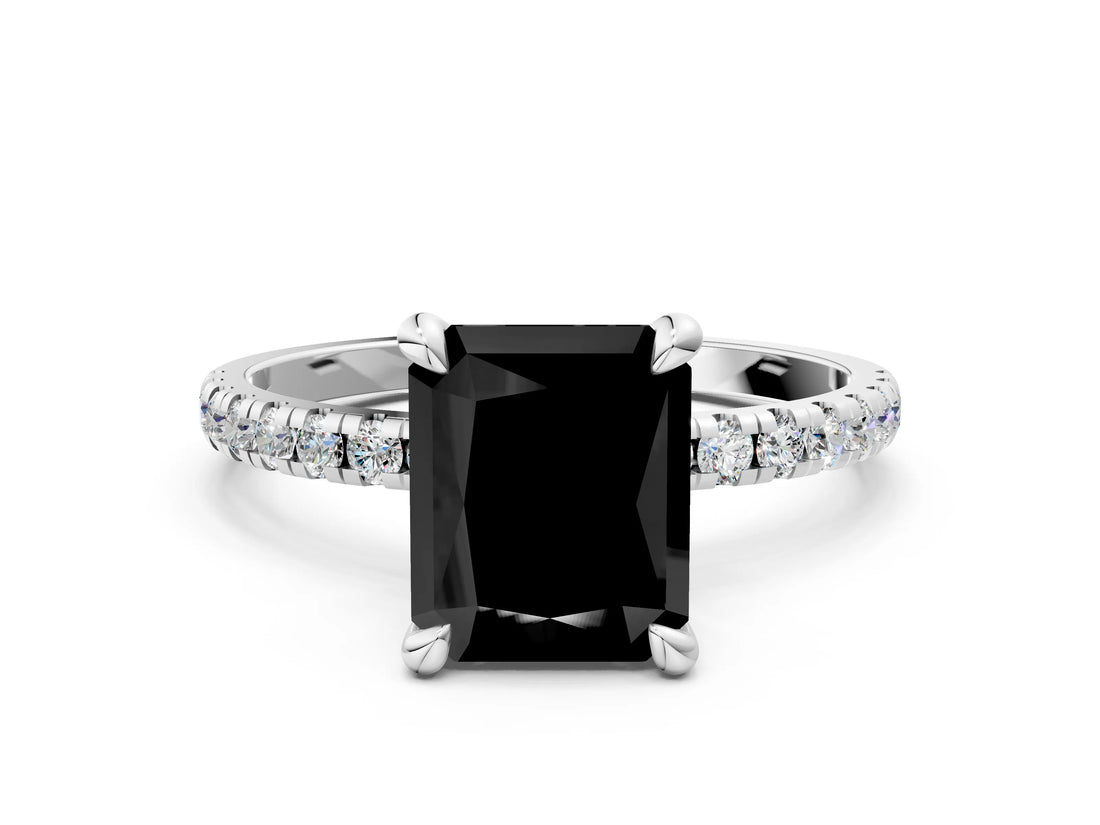 Platinum Fancy Black Radiant Cut Diamond Brilliant Solitaire Ring with Pavé Band and Four-Prong Setting_36
